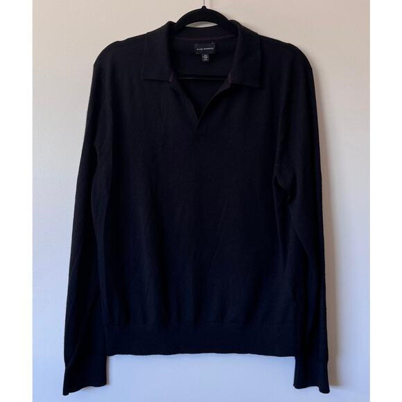 Club Monaco Men's Black Merino Wool Silk Polo Long Sleeve Sweater Size Large - Picture 1 of 5